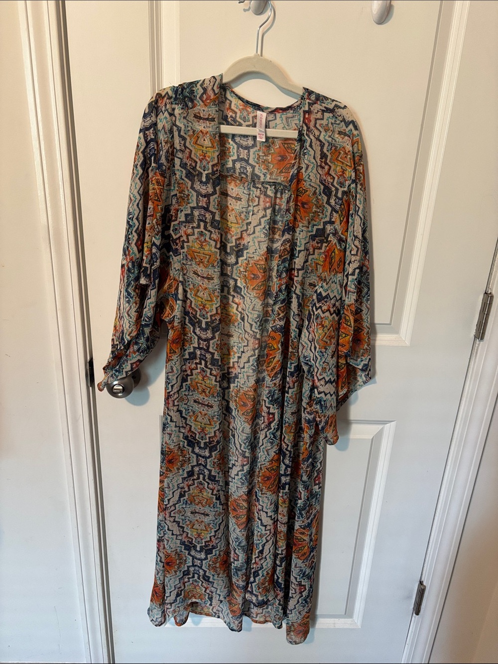 Xhilaration Orange, Teal & Navy Printed Open-Front Kimono